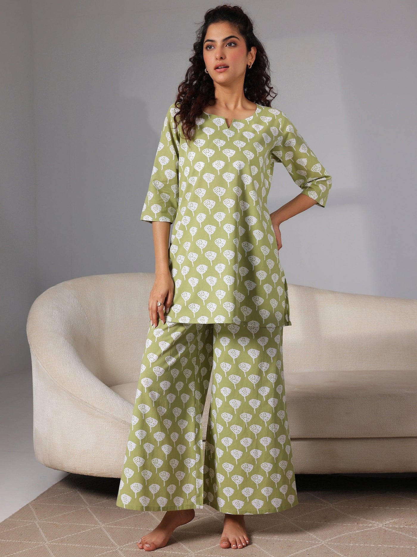 Green Printed Cotton Night Suits - Libas