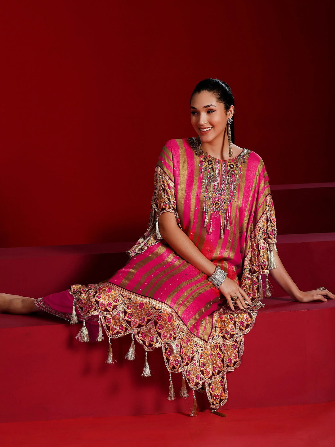  Libas Art Pink Printed Silk Blend Co-Ords 