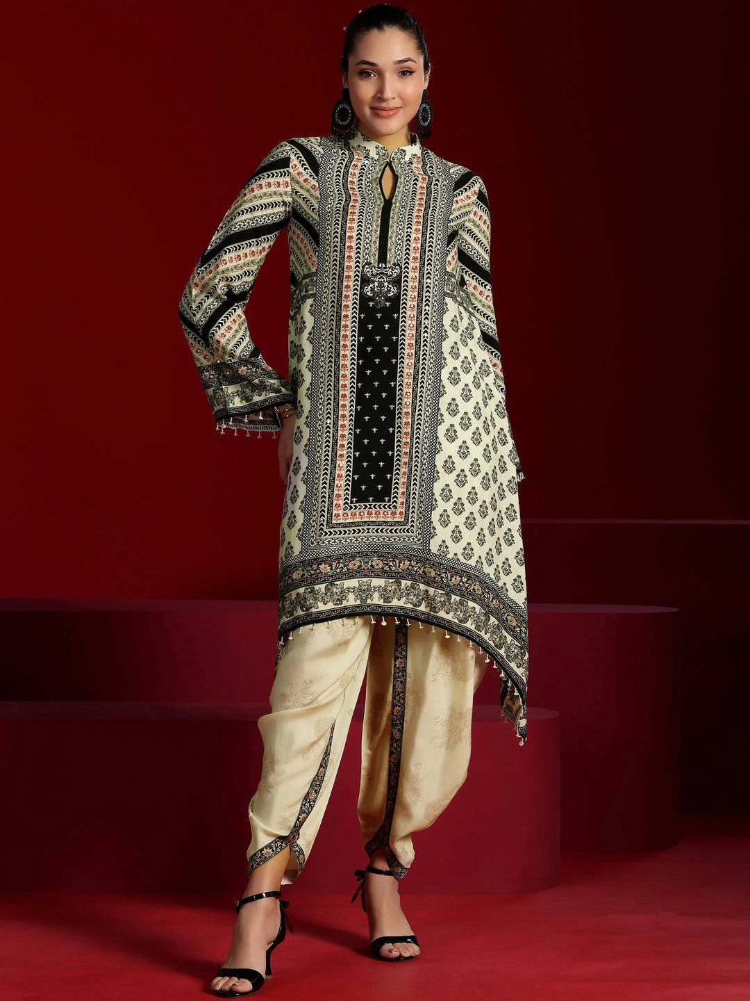  Libas Art Off White Printed Silk Blend Co-Ords 