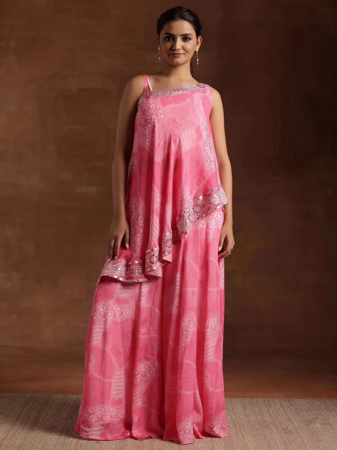  Pink Printed Silk Blend Co-Ords 