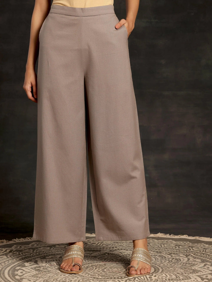 Grey Solid Cotton Palazzos - Libas