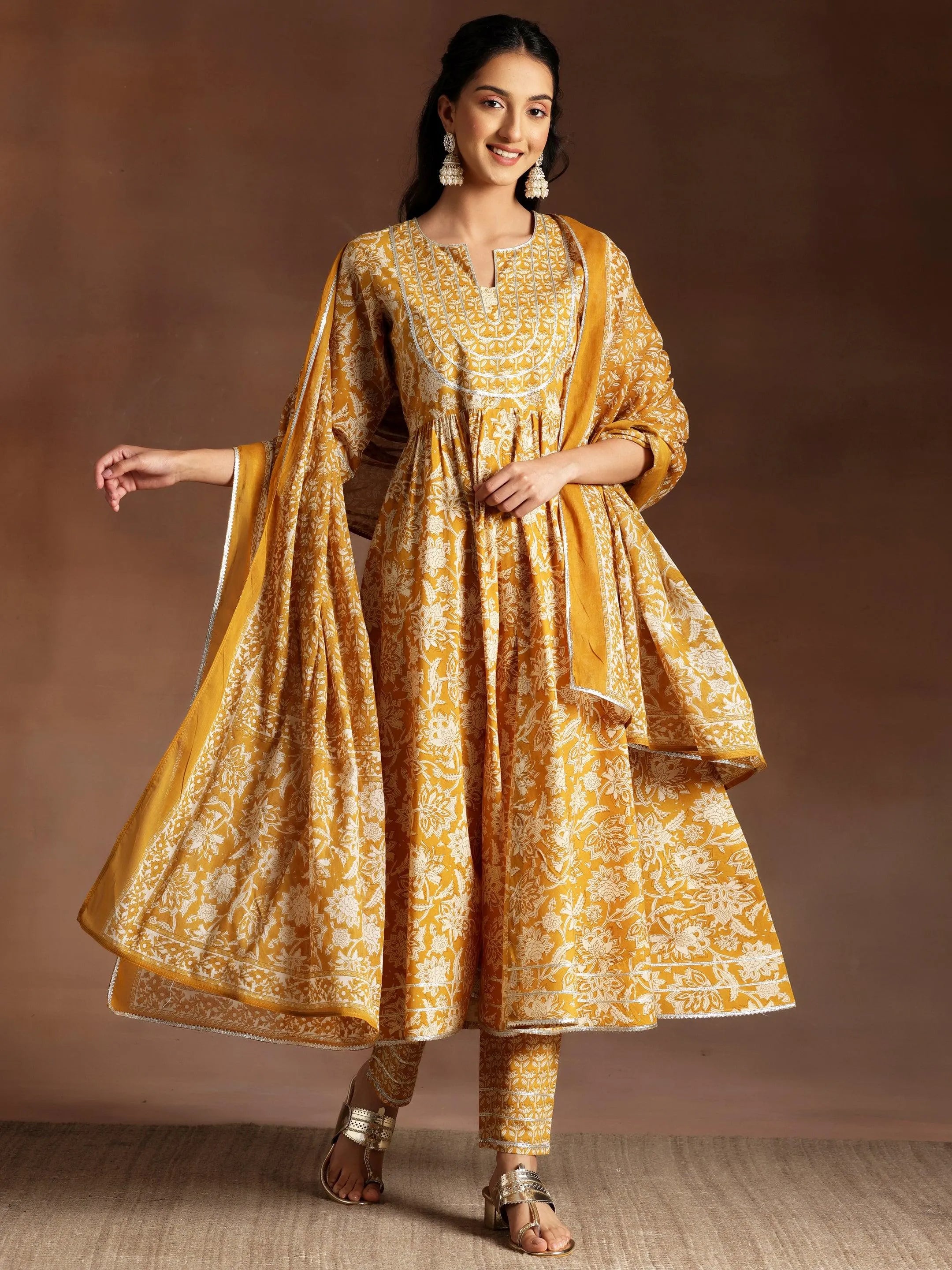 Shifli Work Anarkali Kurta with Dupatta & Trousers main image 1