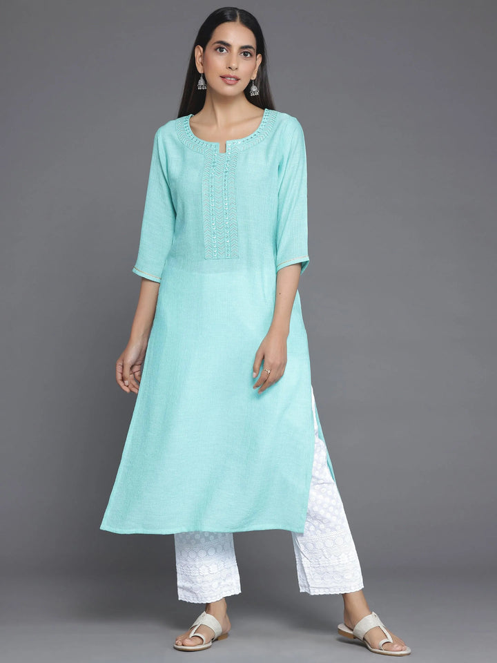 Blue Yoke Design Cotton Straight Kurta - Libas