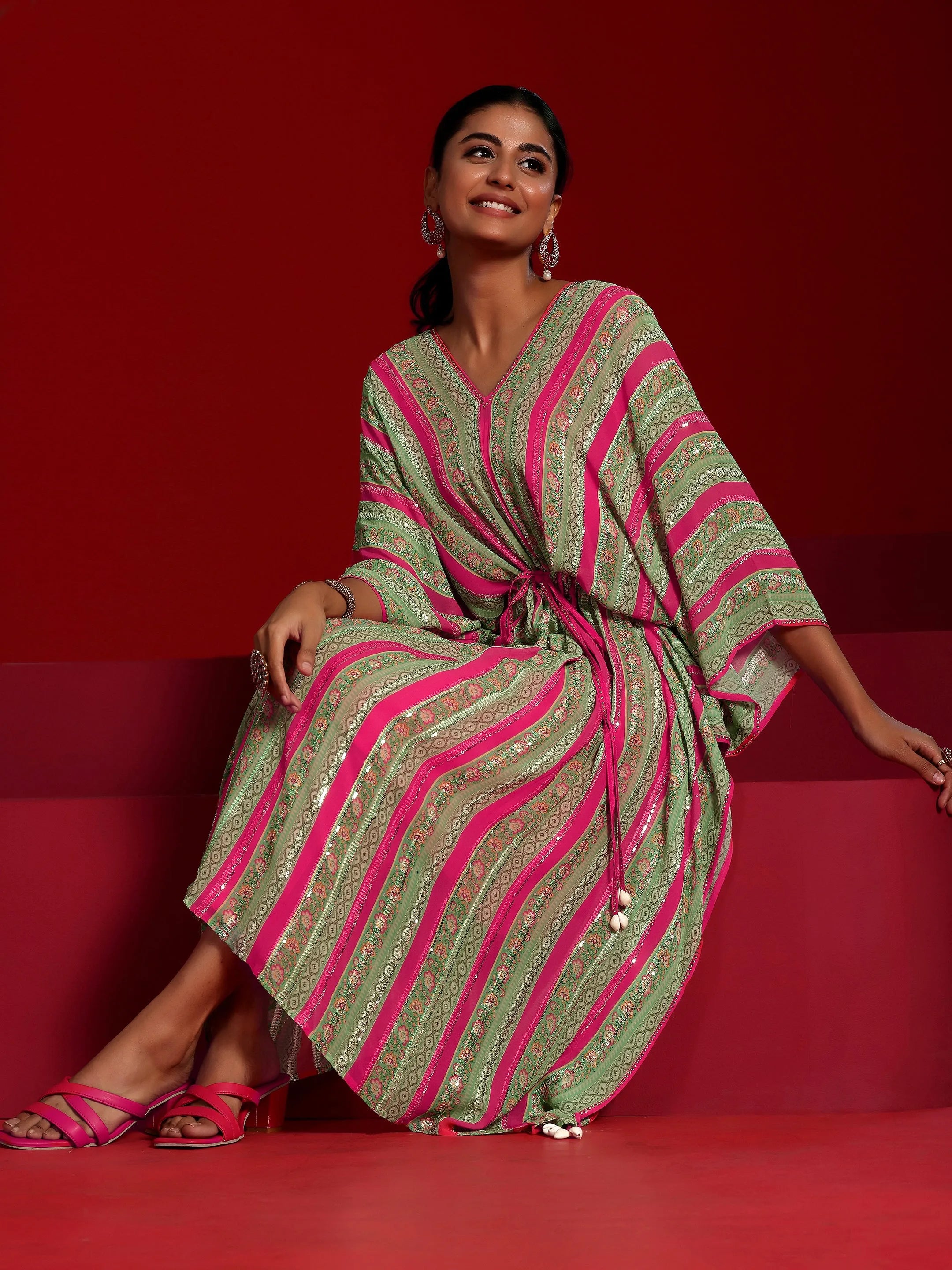 Libas Art Pink Printed Poly Georgette 3 Piece Co-Ords-picture-16