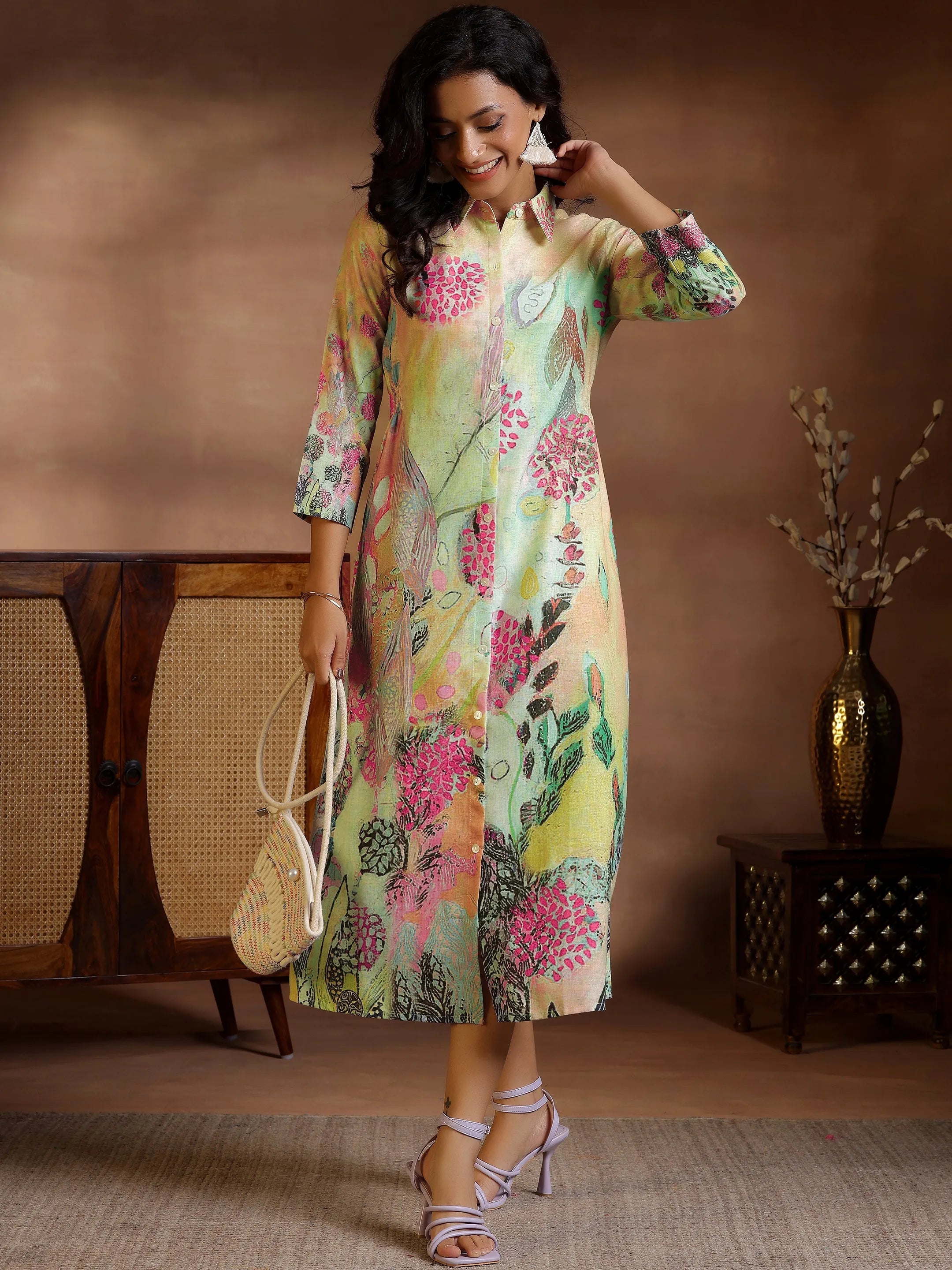 libas Multi Printed Cotton Blend Shirt Dress-picture-17