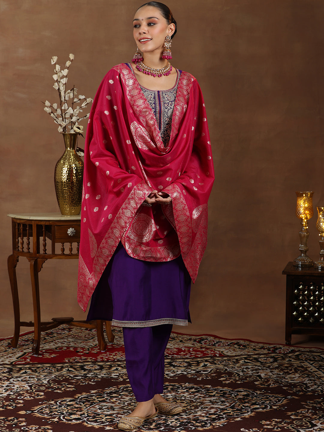 libas Purple Yoke Design Silk Blend Straight Suit With Dupatta-picture-14