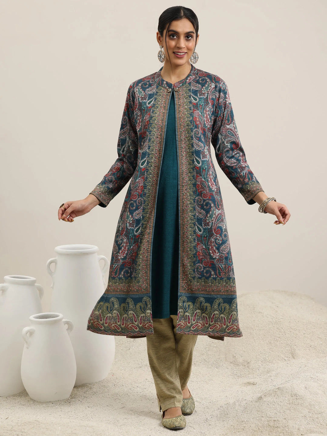  Blue Printed Wool Straight Kurta 