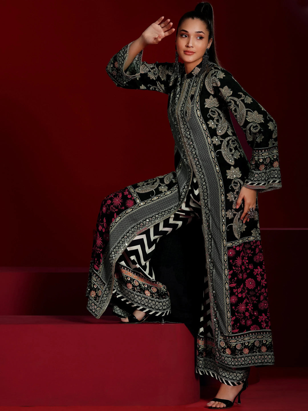 Libas Art Black Printed Muslin Co-Ords