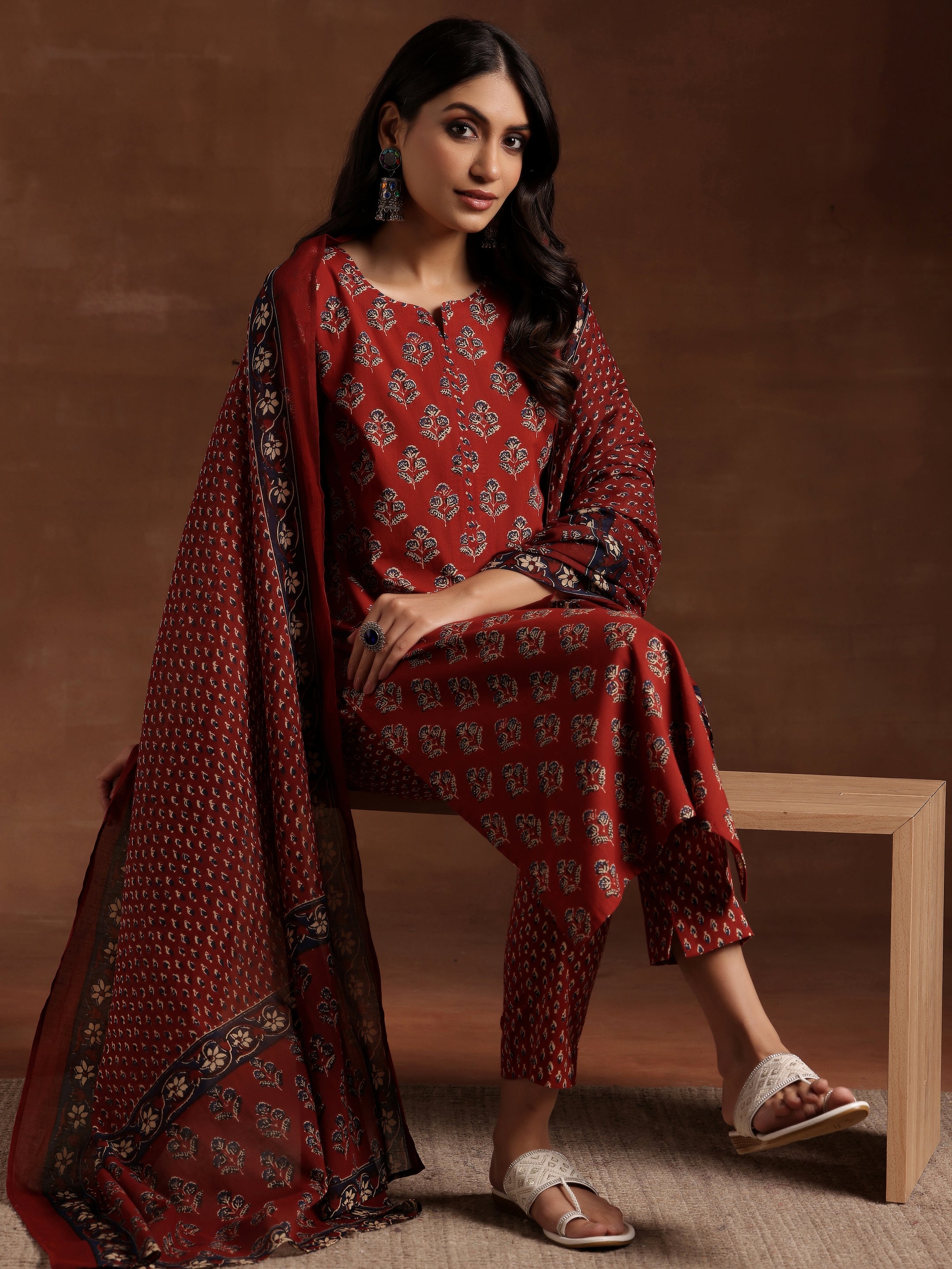 libas Rust Printed Cotton Straight Suit With Dupatta-picture-11
