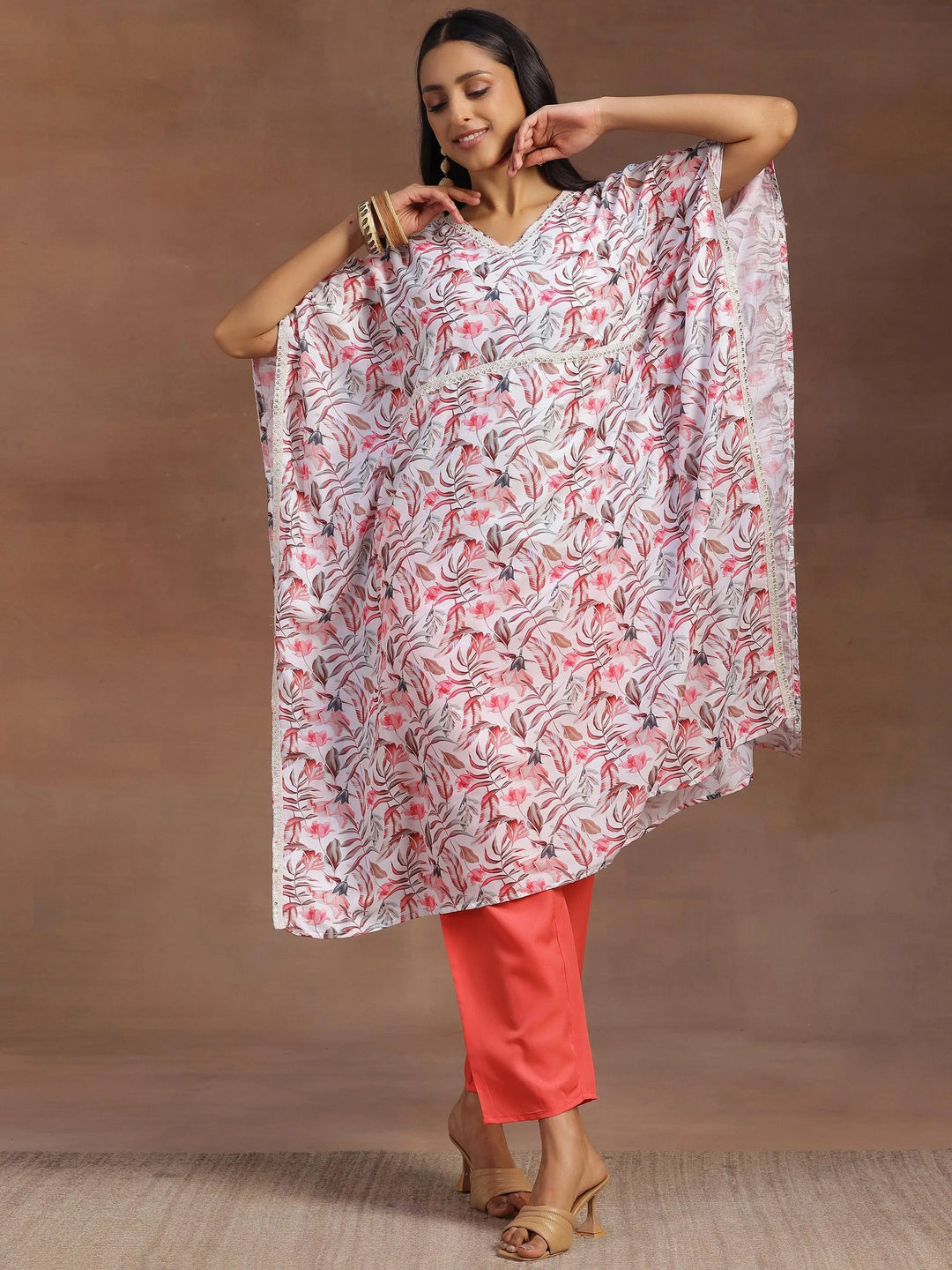 Cream Printed Silk Blend Co-Ords - Libas 