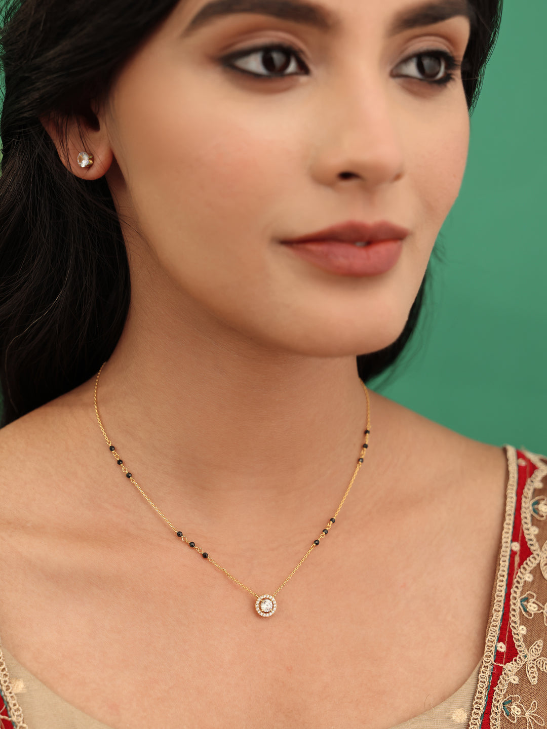  Libas Gold-Plated Minimalist Mangalsutra with Stone Pendant 