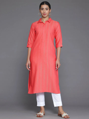 Coral Woven Design Cotton Straight Kurta