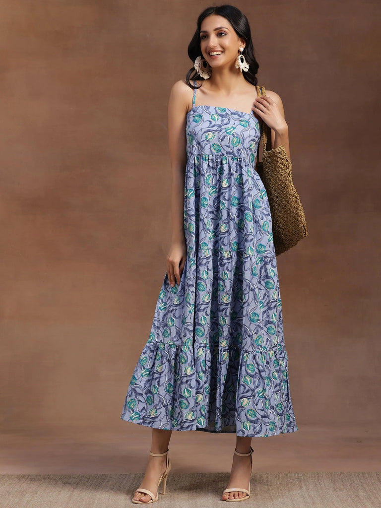 Libas Grey Printed Cotton Fit and Flare Dress