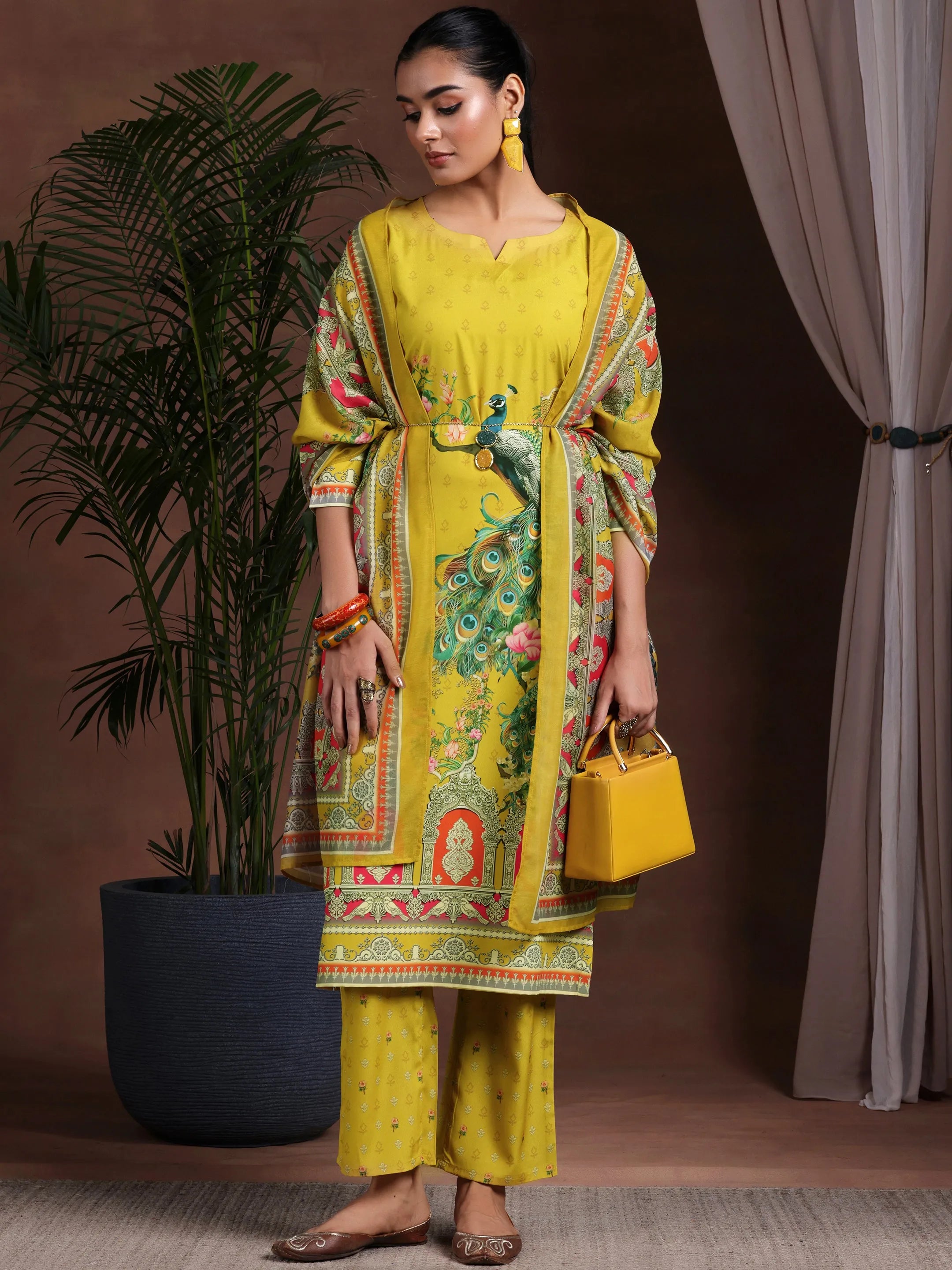Mustard Printed Poly Crepe Straight Suit With Dupatta-image-36