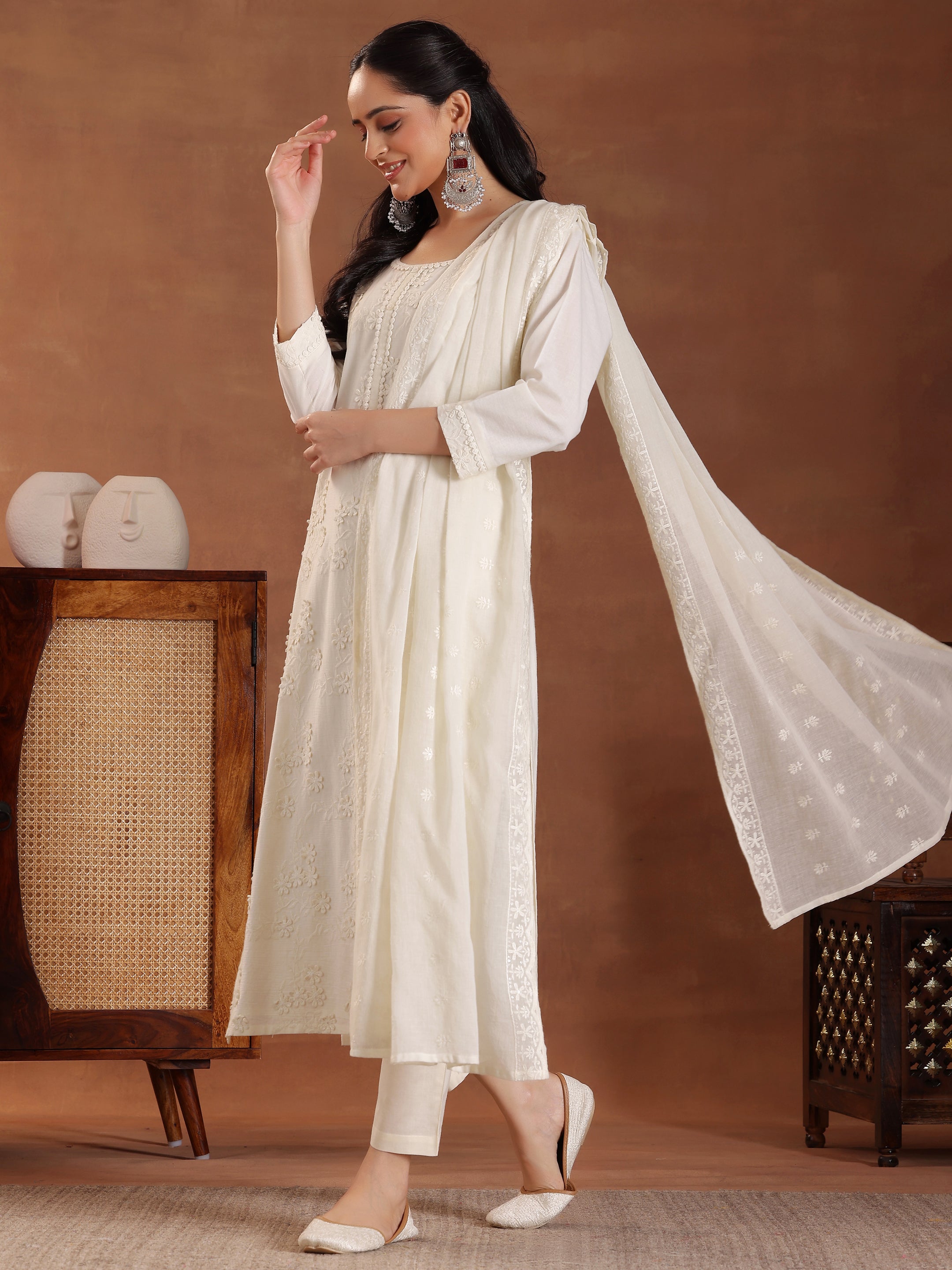 libas Off White Embroidered Cotton Straight Suit With Dupatta-picture-17
