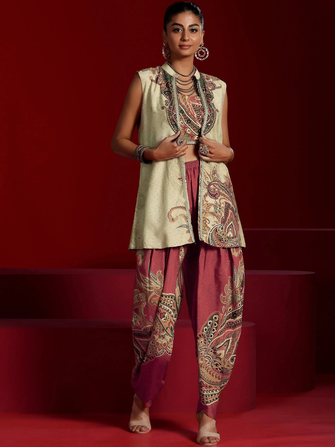 Libas Art Brown Printed Muslin 3 Piece Co-Ords