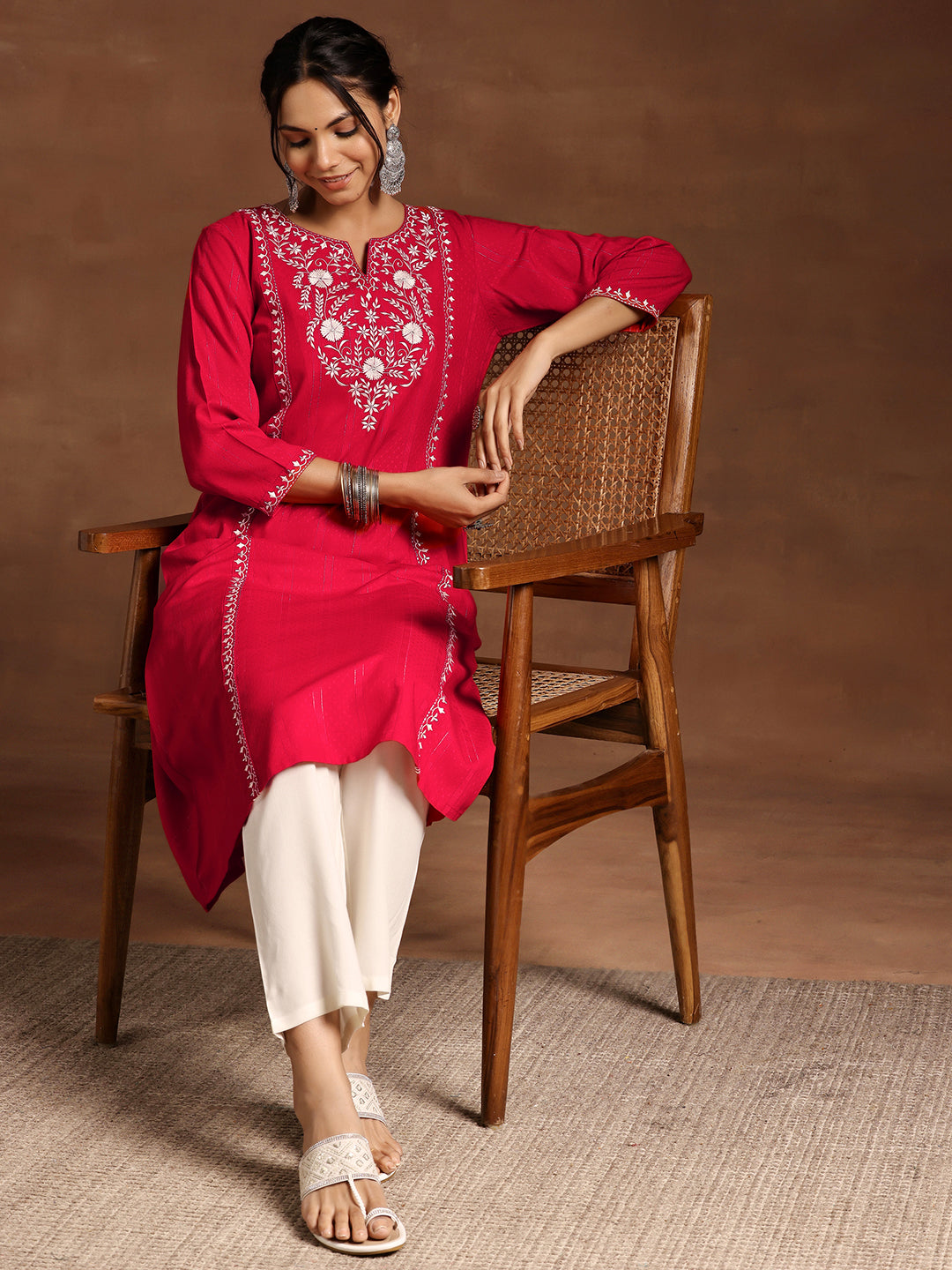 libas Red Yoke Design Rayon A-Line Kurta-picture-20