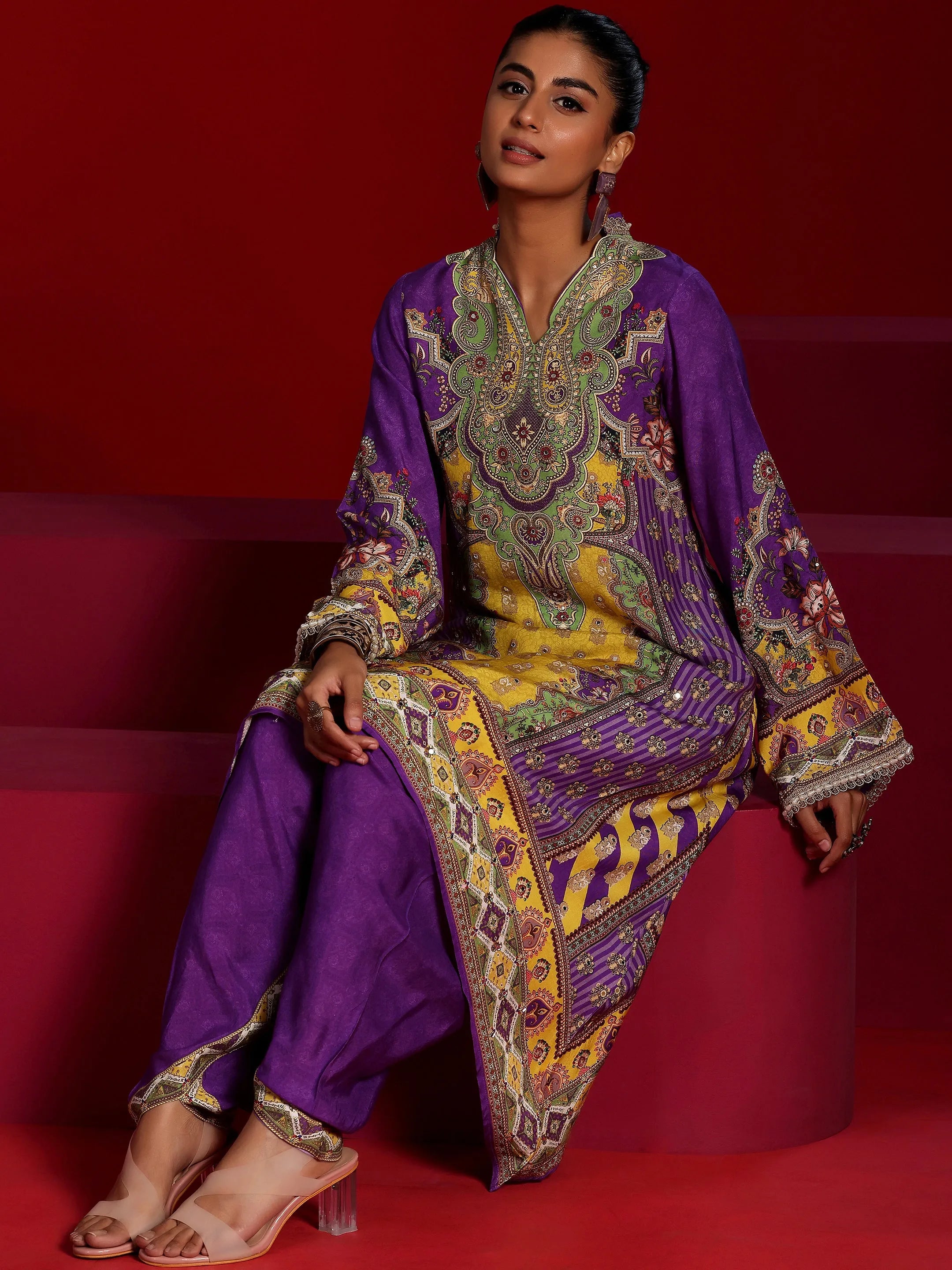 Libas Art Purple Printed Silk Blend Co-Ords-picture-56