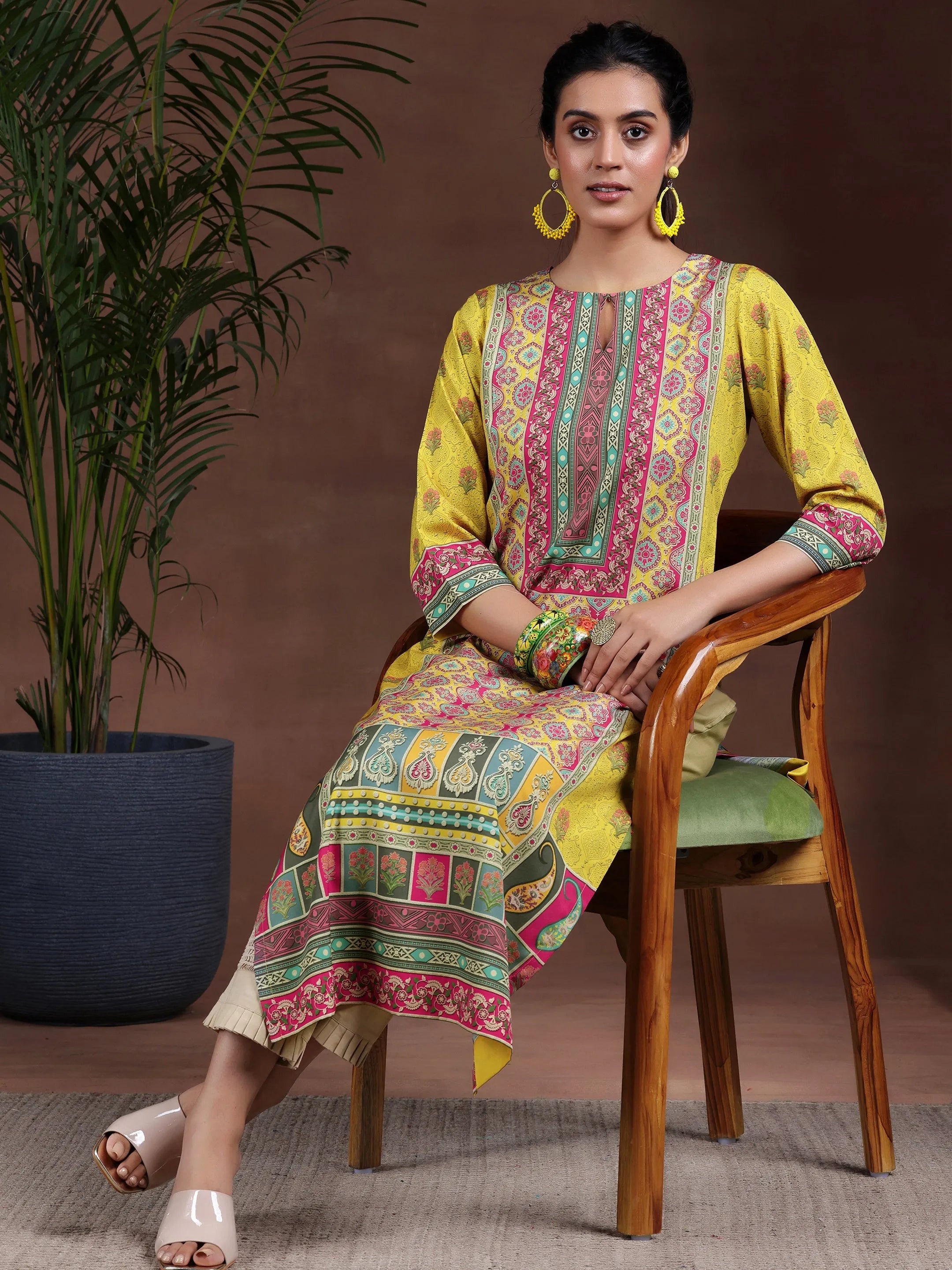Mustard Printed Crepe Straight Kurta-image-38