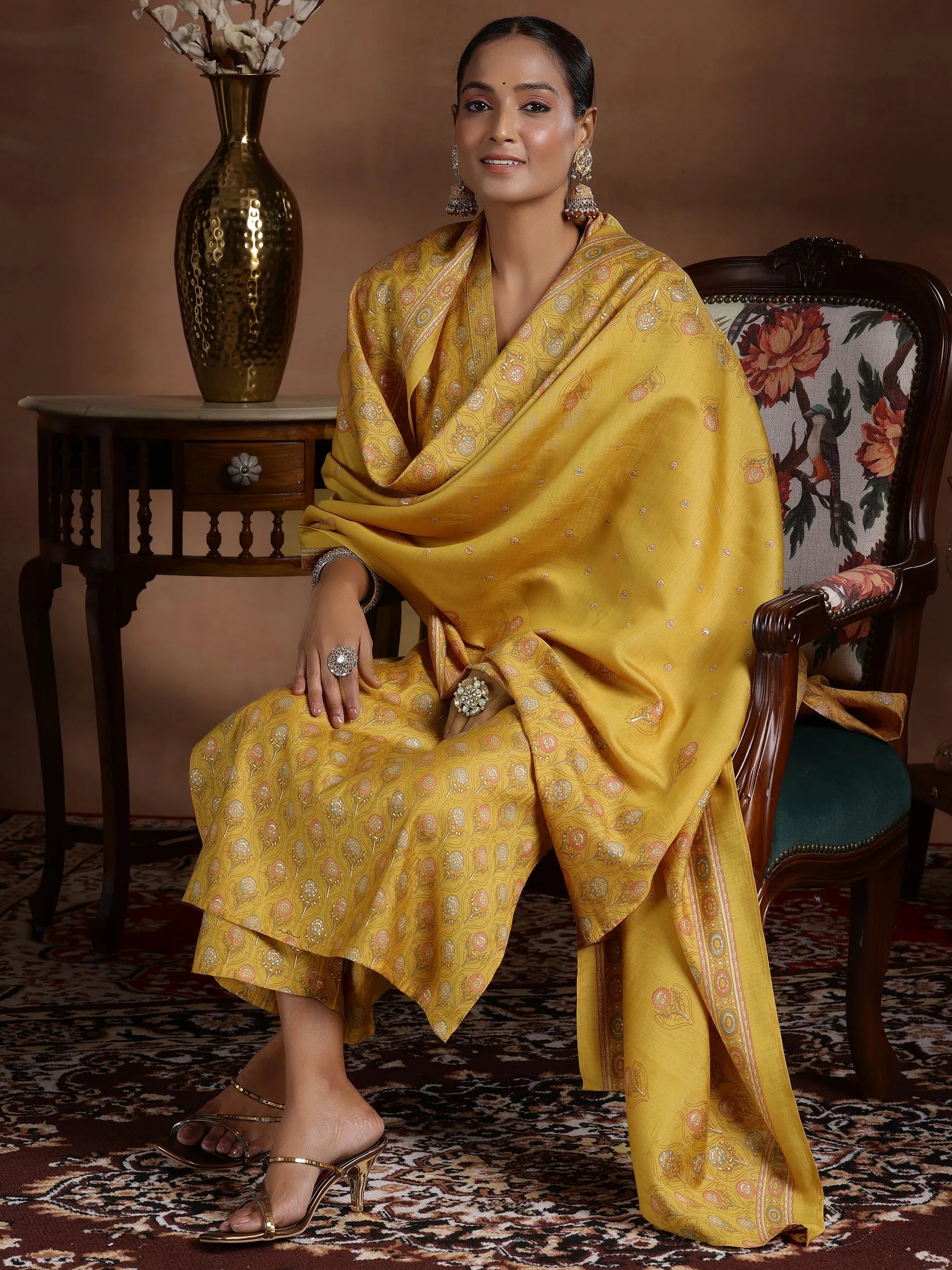 Mustard Printed Silk Blend Straight Suit With Dupatta-image-31
