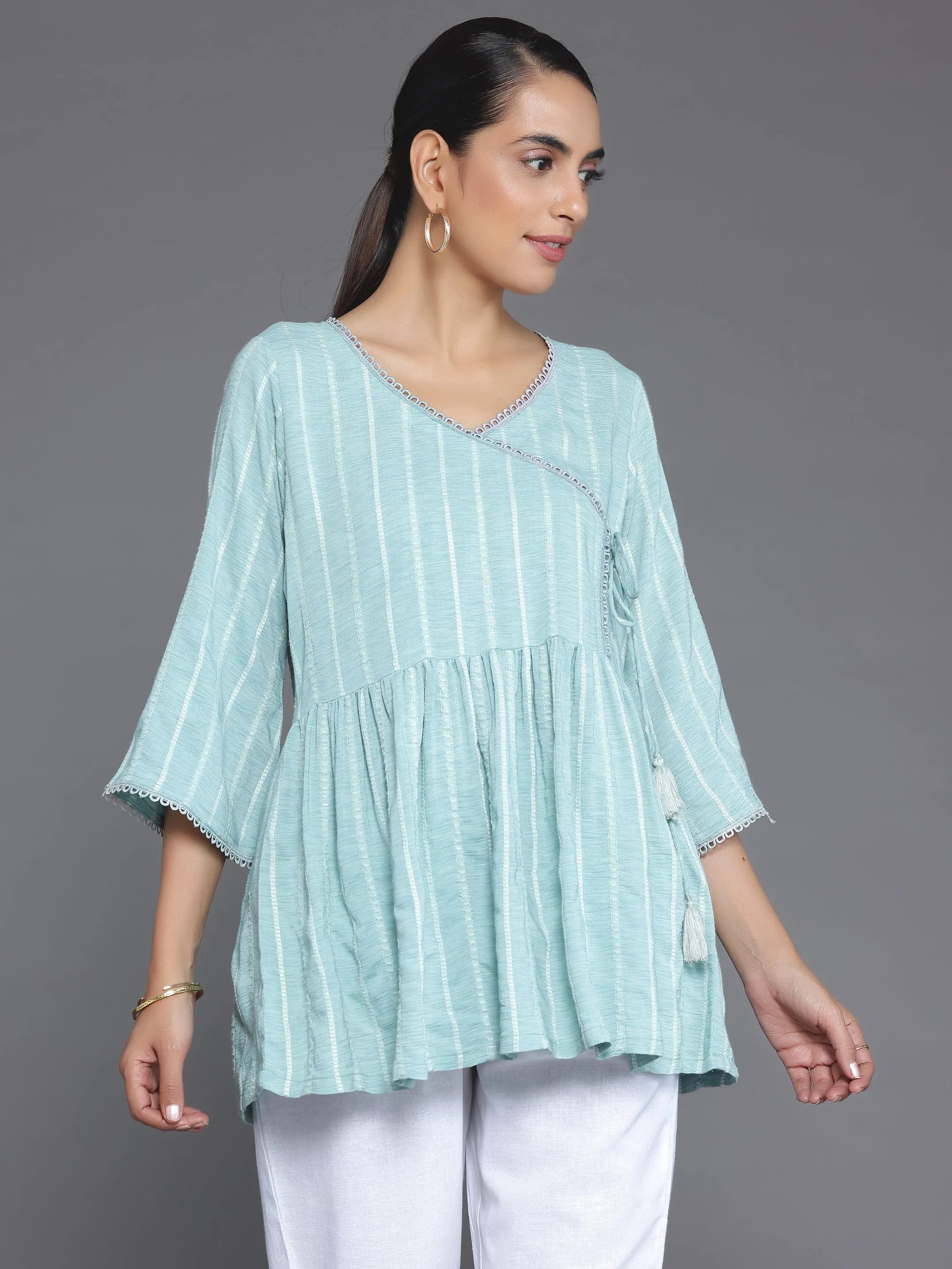 libas Blue Woven Design Cotton Blend A-Line Kurti-picture-62