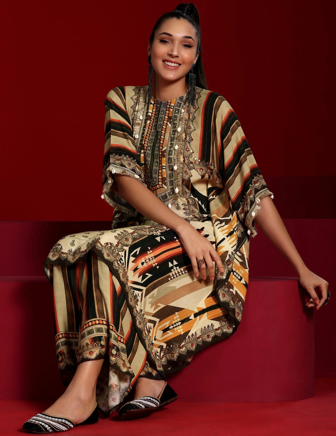  Libas Art Beige Printed Muslin Co-Ords 