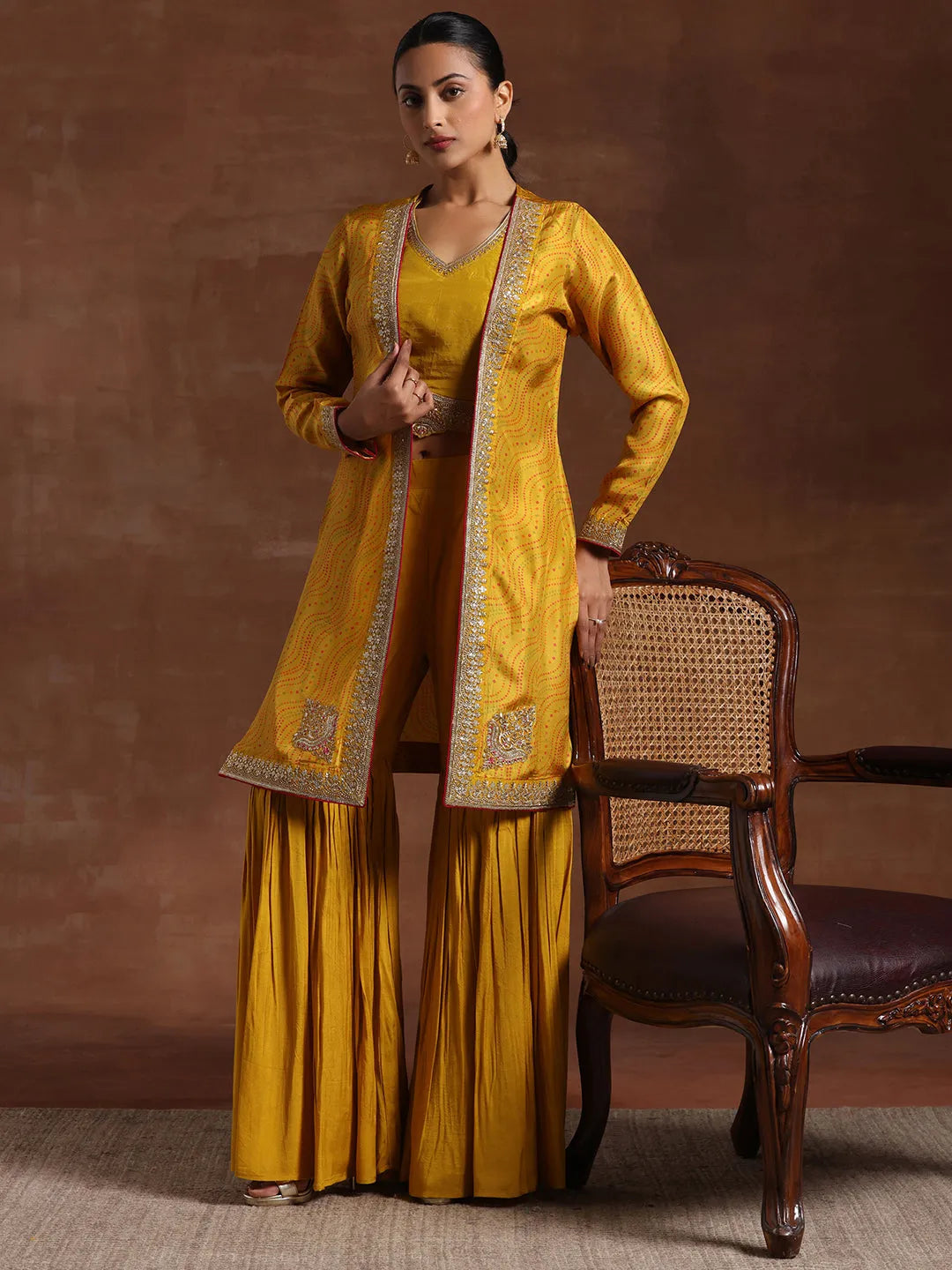 libas Mustard Embroidered Silk Blend Co-Ords-picture-63