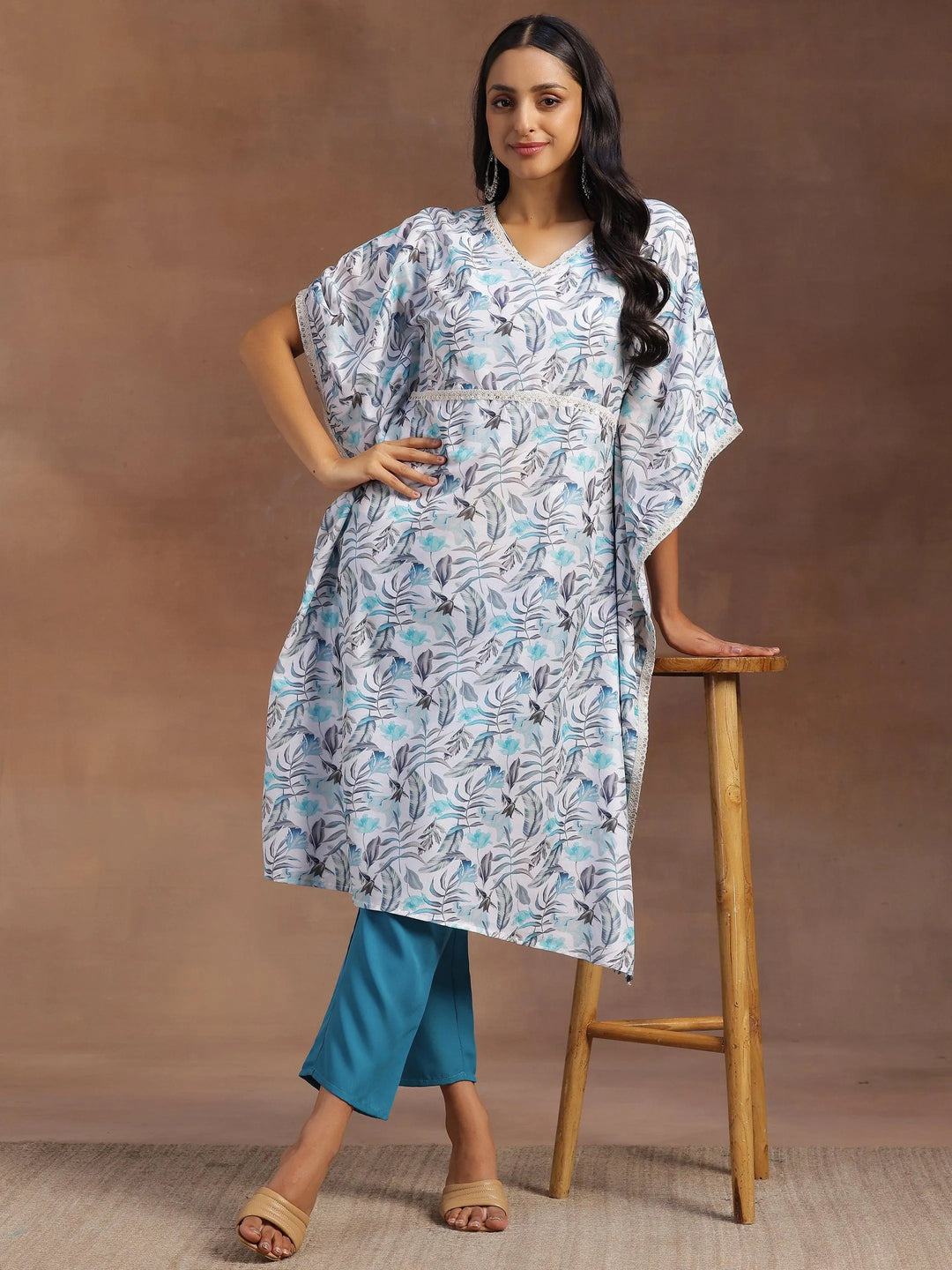 Cream Printed Silk Blend Co-Ords - Libas 