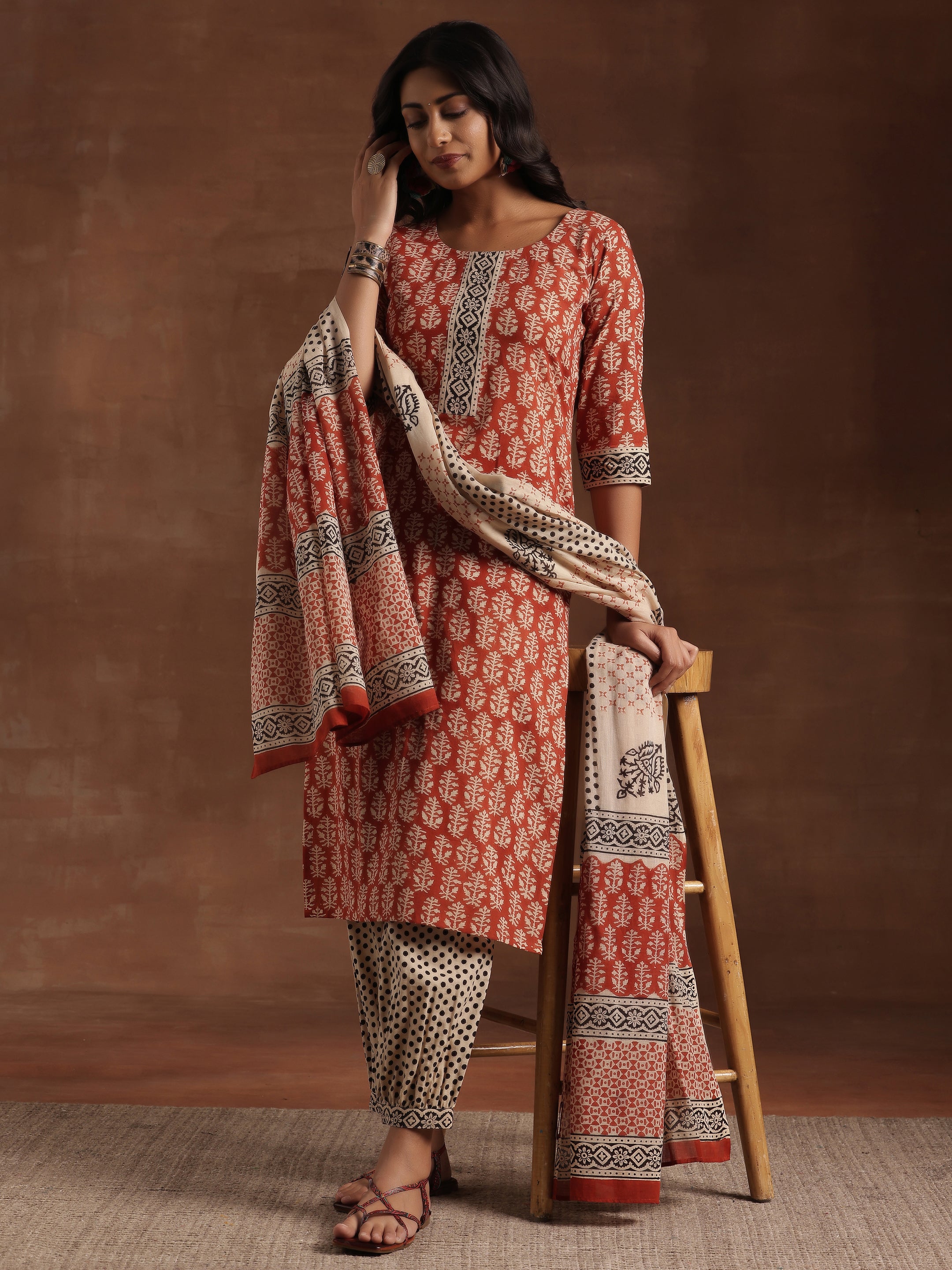 libas Rust Printed Cotton Straight Suit With Dupatta-picture-54