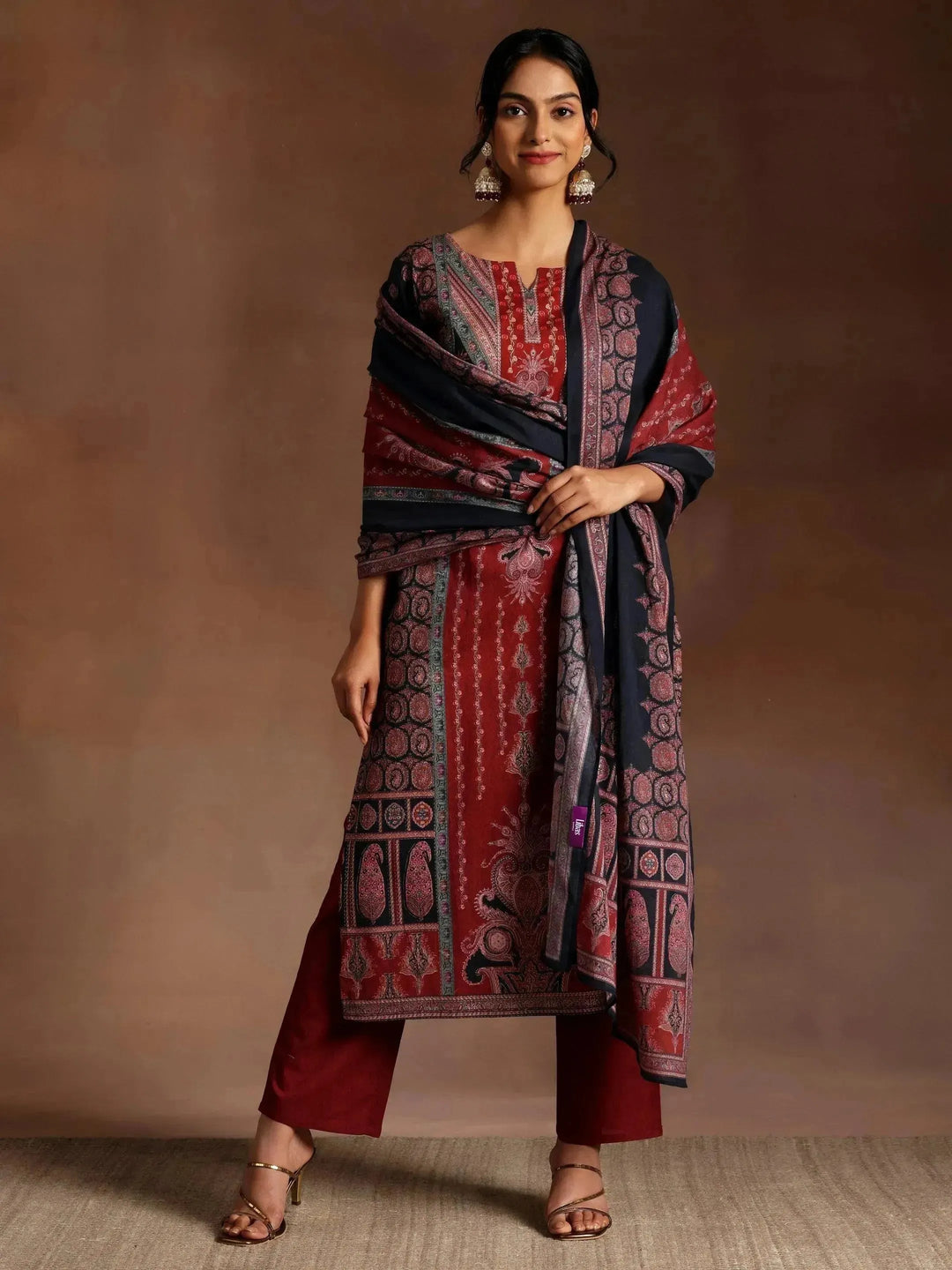 Black Printed Cotton Straight Suit With Dupatta - Libas 