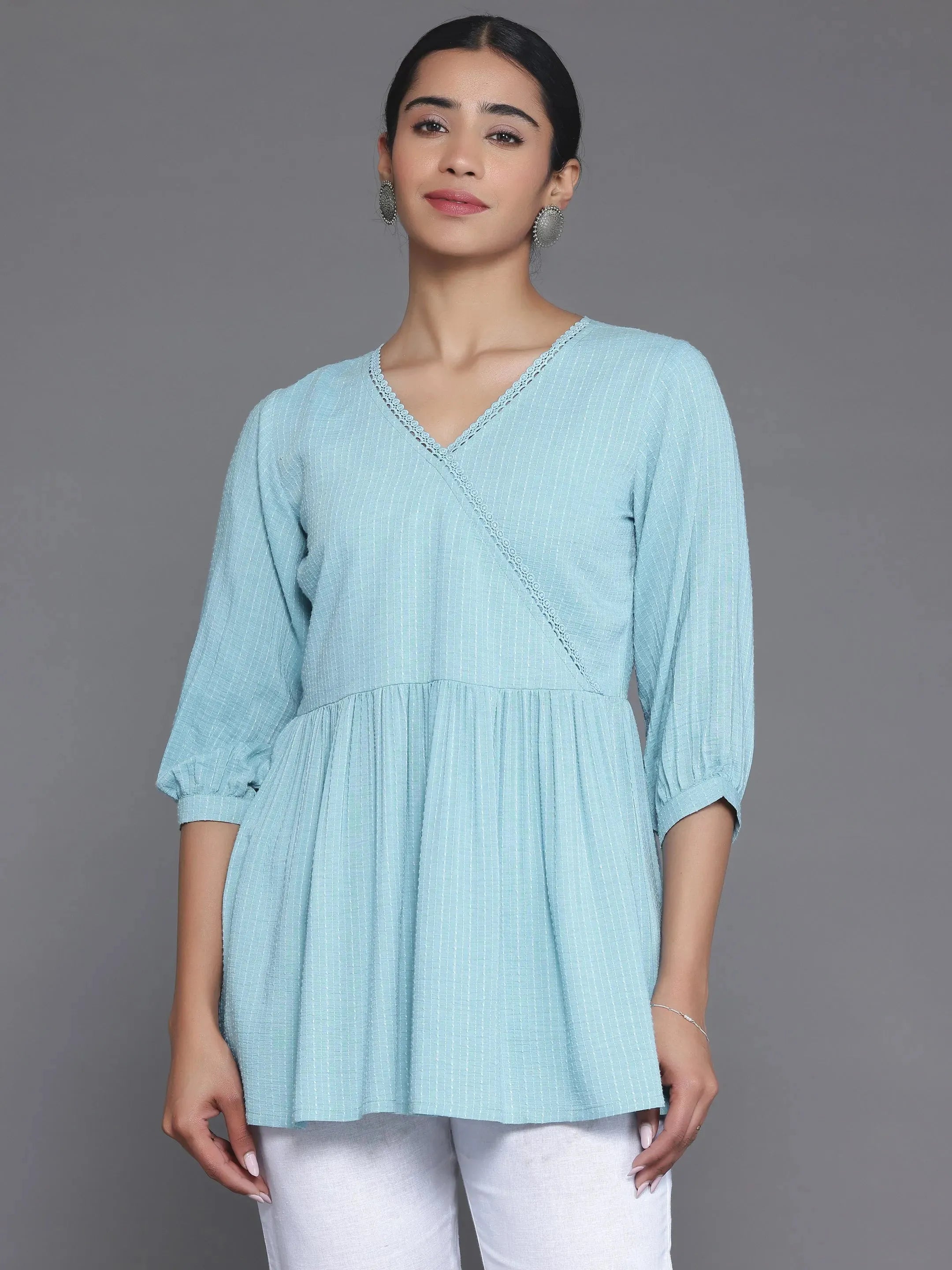 libas Blue Woven Design Cotton Blend A-Line Kurti-picture-29
