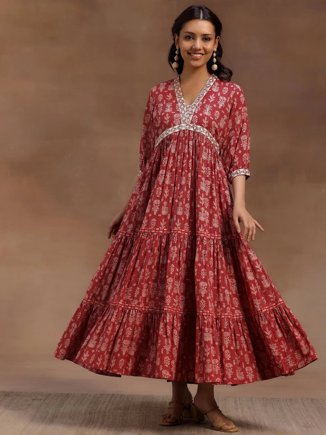 Pink Printed Cotton Fit and Flare Dress