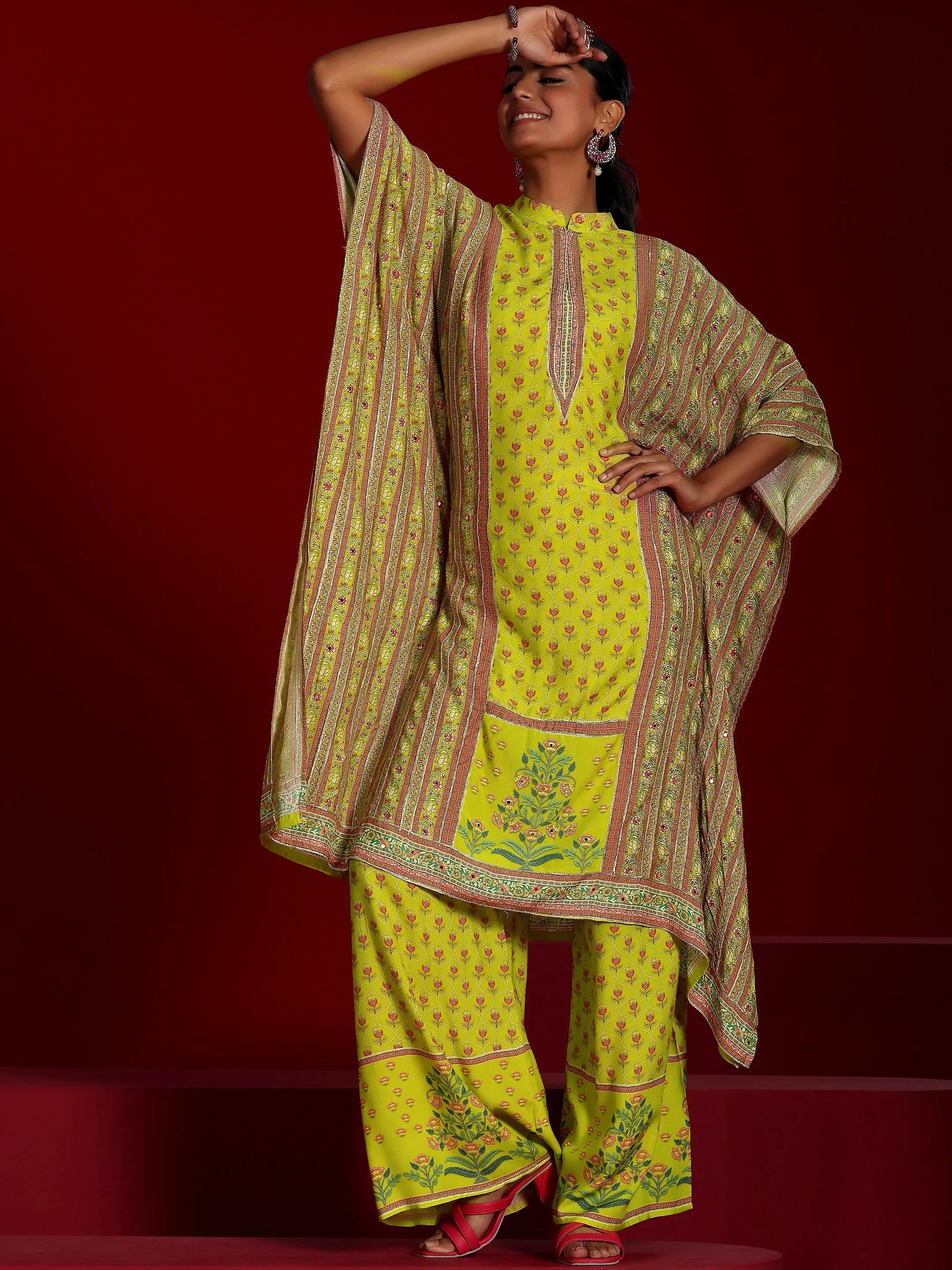 Libas Art Lime Printed Silk Blend Co-Ords-picture-63