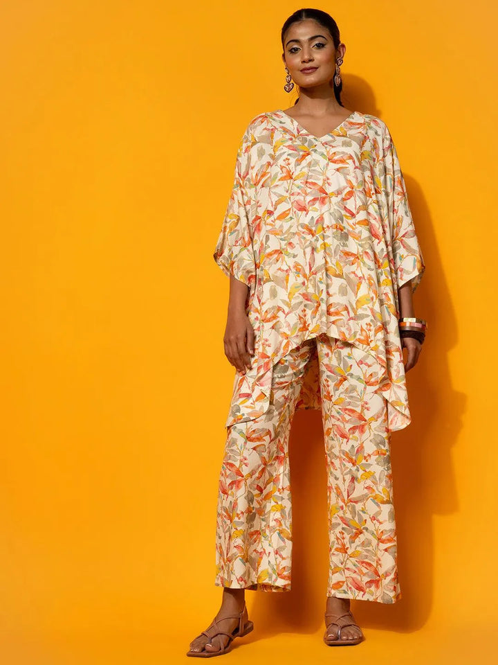 Cream Printed Rayon Co-Ords - Libas