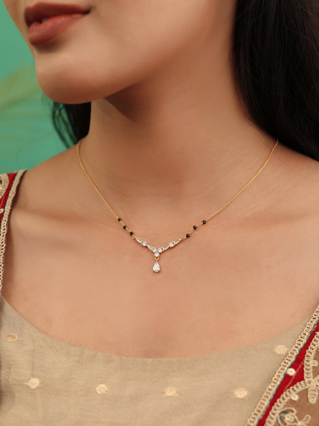  Libas Gold Plated Mangalsutra with Tear Drop Pendant  