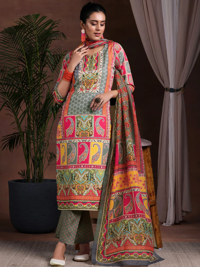 Libas Multi Printed Poly Crepe Straight Suit With Dupatta