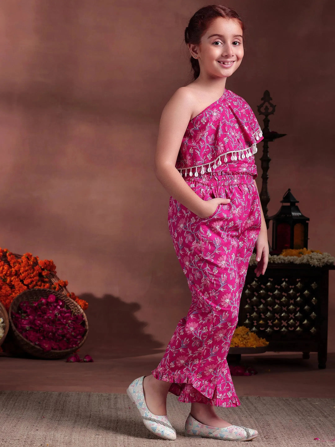  Kids Pink Printed Cotton Co-Ords 