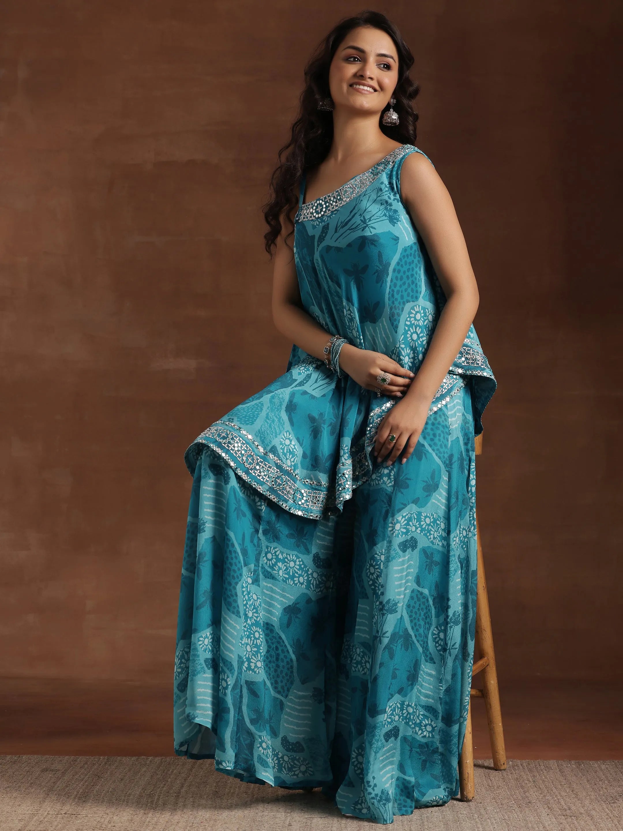 libas Blue Printed Silk Blend Co-Ords-picture-22