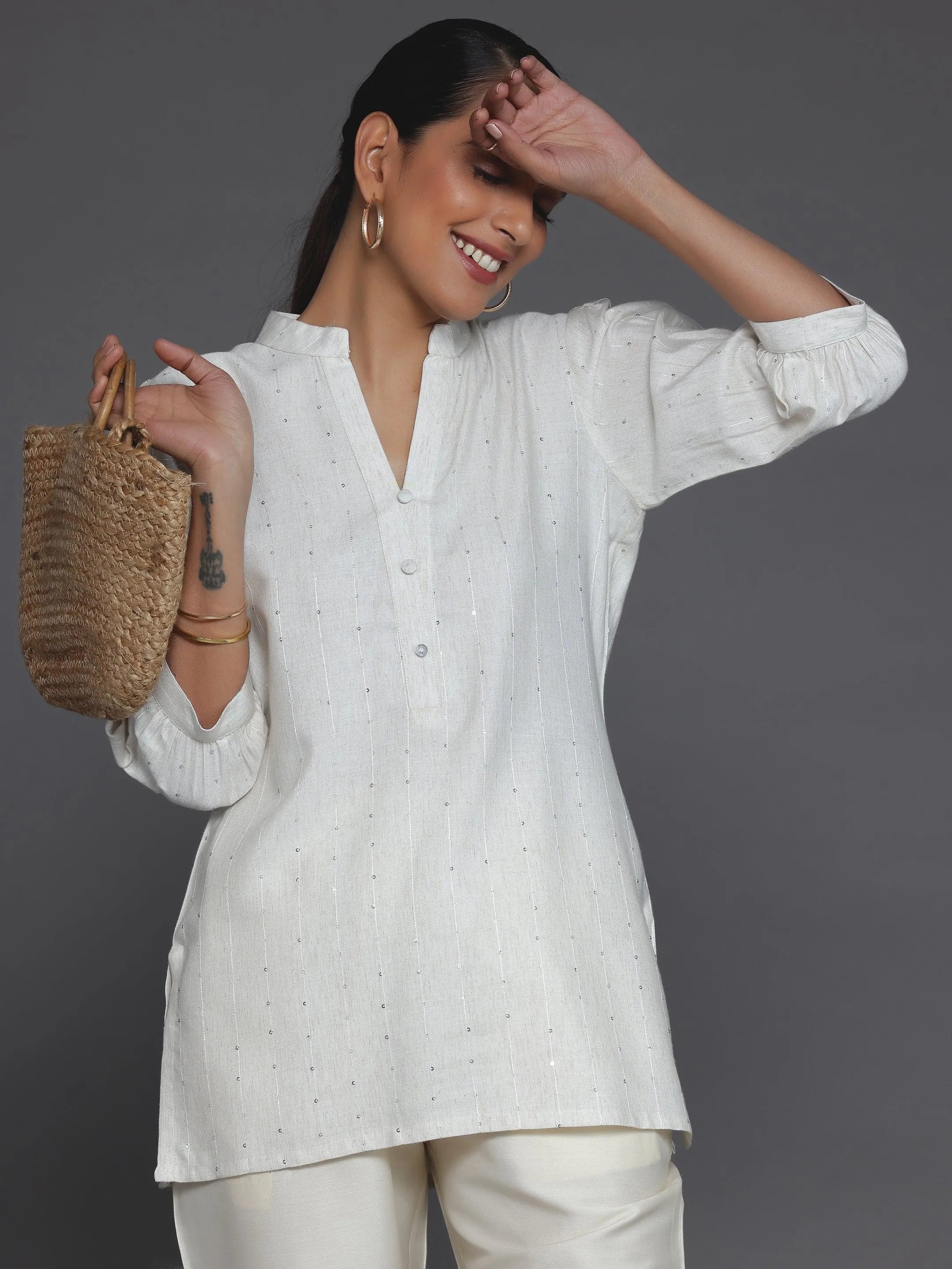 libas Off White Woven Design Cotton Blend Straight Kurti-picture-38