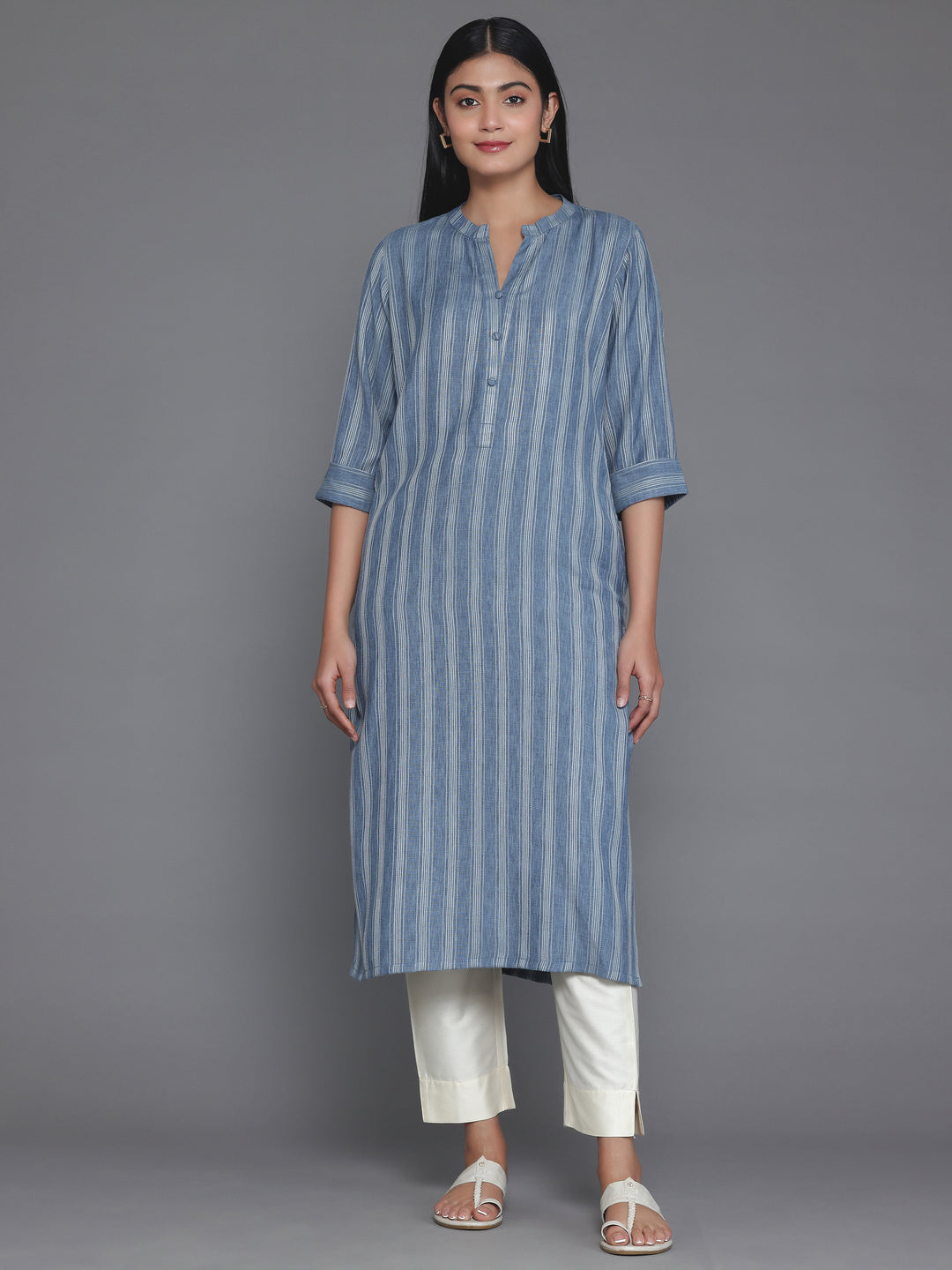  Grey Woven Design Rayon Straight Kurta 