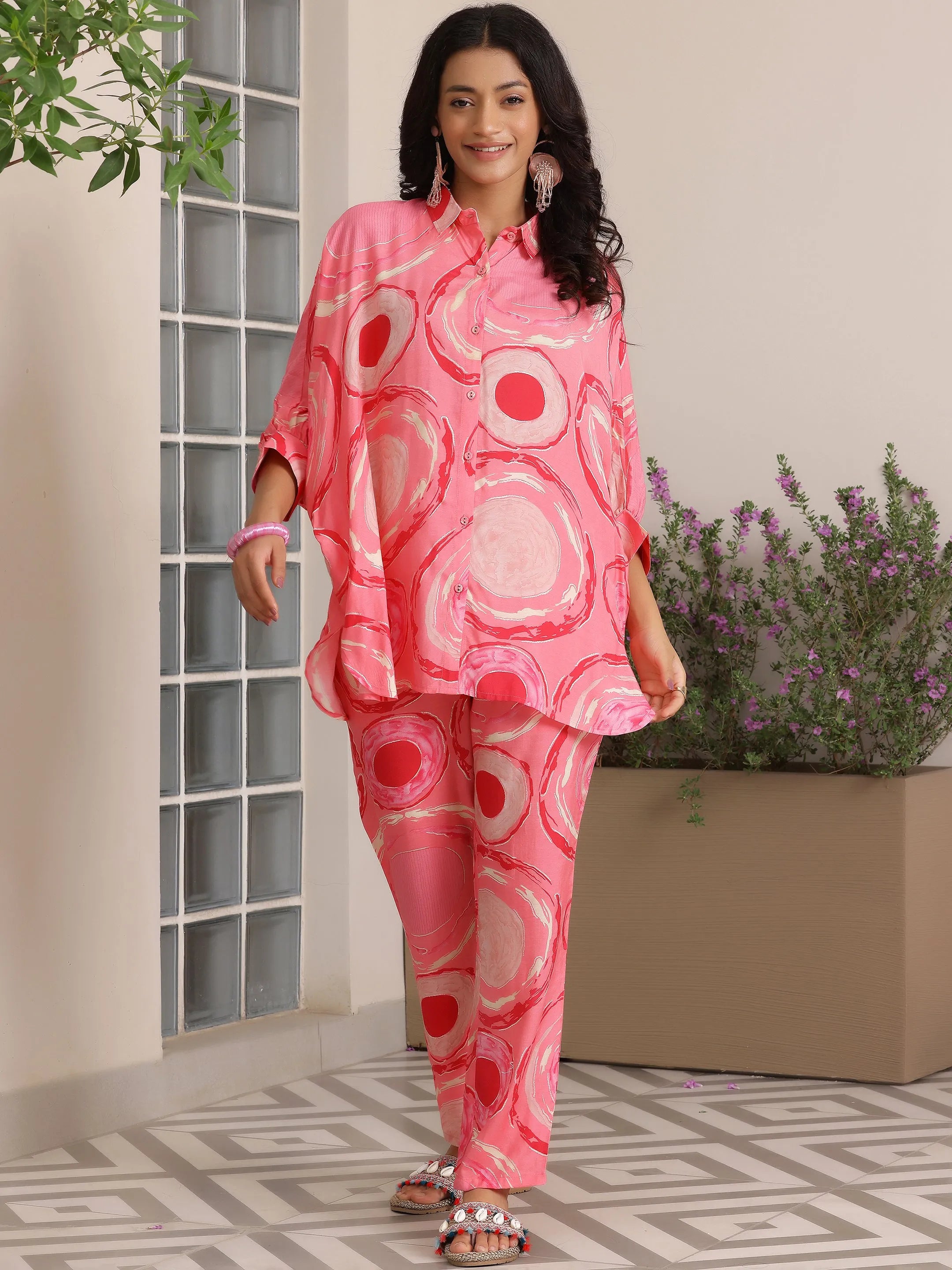 libas Pink Printed Silk Blend Co-Ords-picture-35