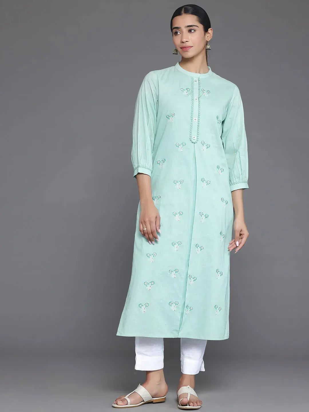 libas Green Embroidered Cotton Straight Kurta-picture-31