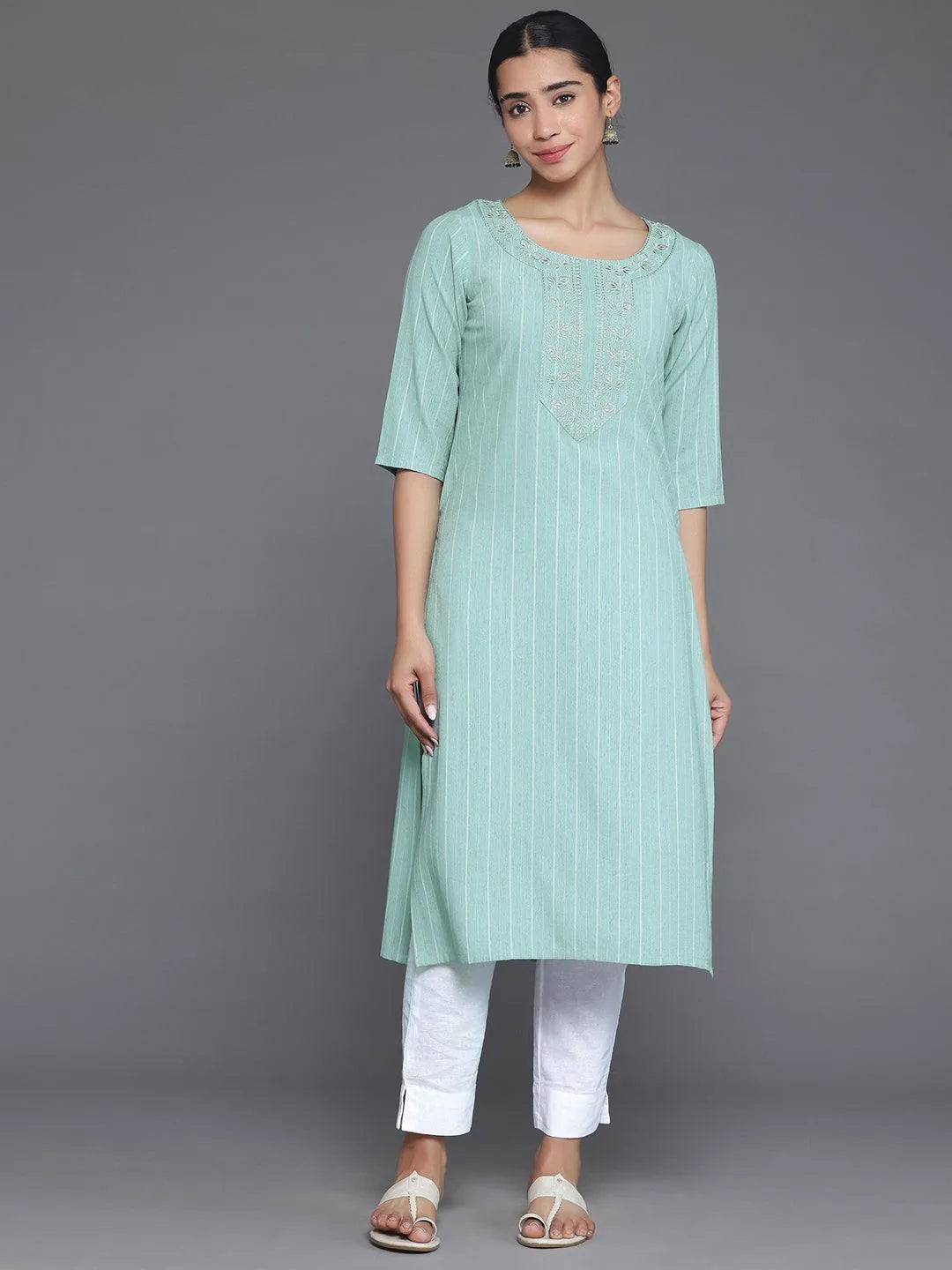  Green Yoke Design Rayon Straight Kurta 