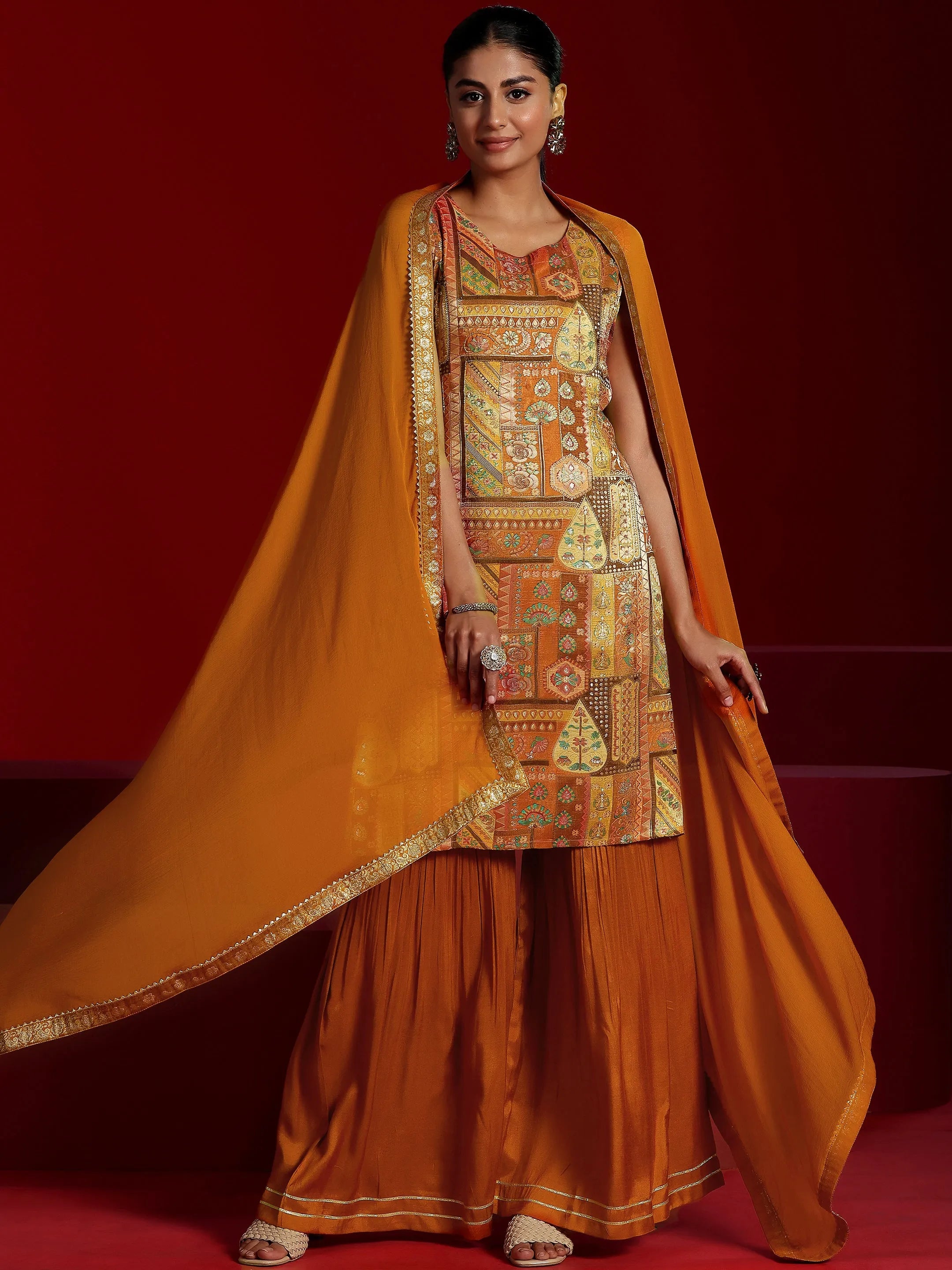libas Orange Woven Design Silk Blend Straight Suit With Dupatta-picture-16