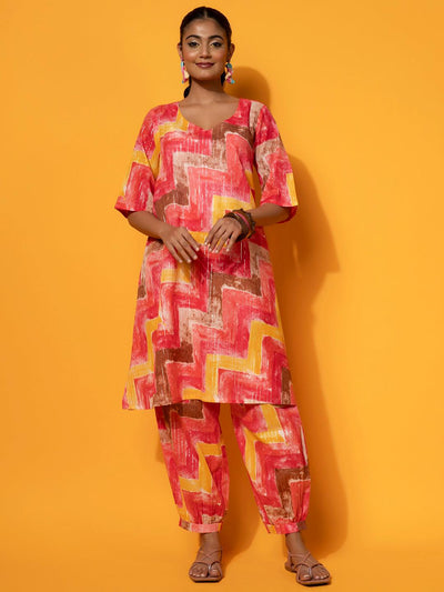 Coral Printed Cotton Co-Ords - Libas