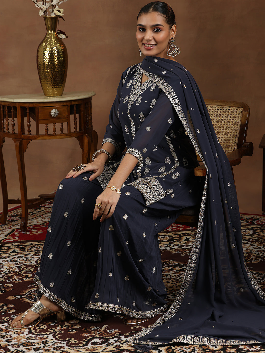 libas Grey Embroidered Georgette Straight Suit With Dupatta-picture-58