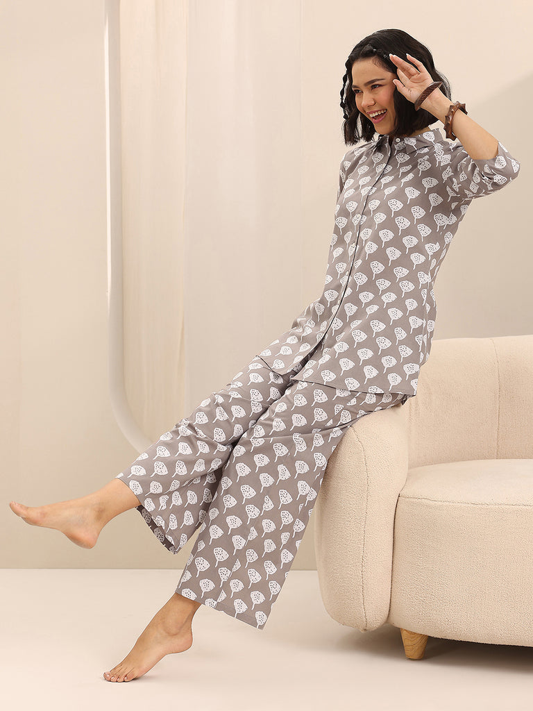 Libas Grey Printed Cotton Night Suits