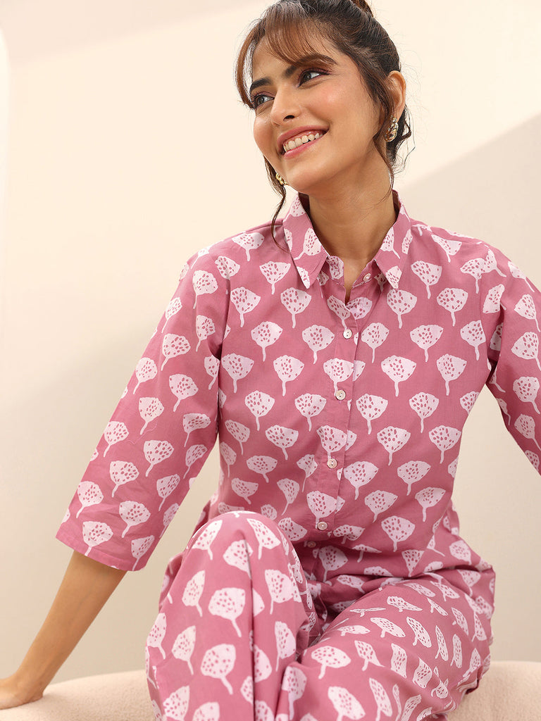 Libas Pink Printed Cotton Night Suits