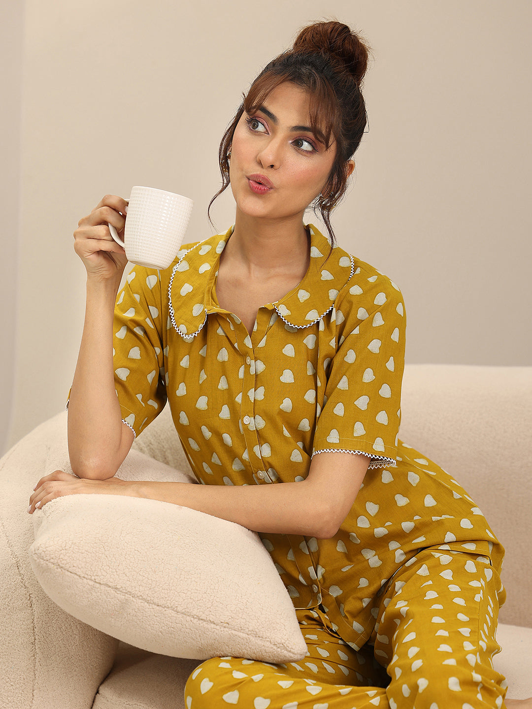 libas Mustard Printed Cotton Night Suits-picture-25