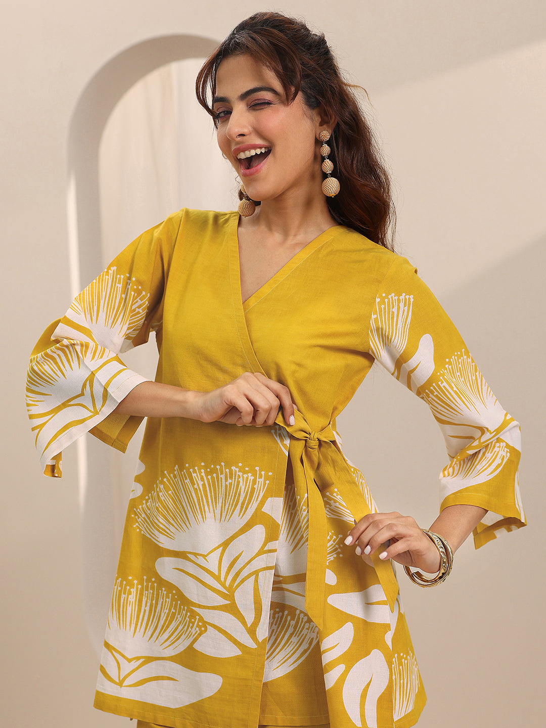 Yellow Printed Cotton Co-Ord Sets-image-43